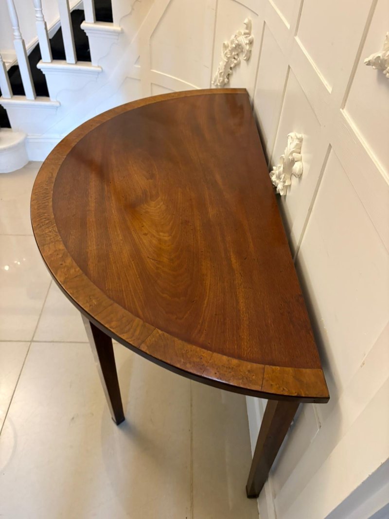 Large Pair of Antique George III Quality Figured Mahogany Demi Lune Console Tables